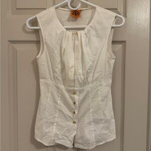 Tory Burch White Sleeveless Fitted Blouse